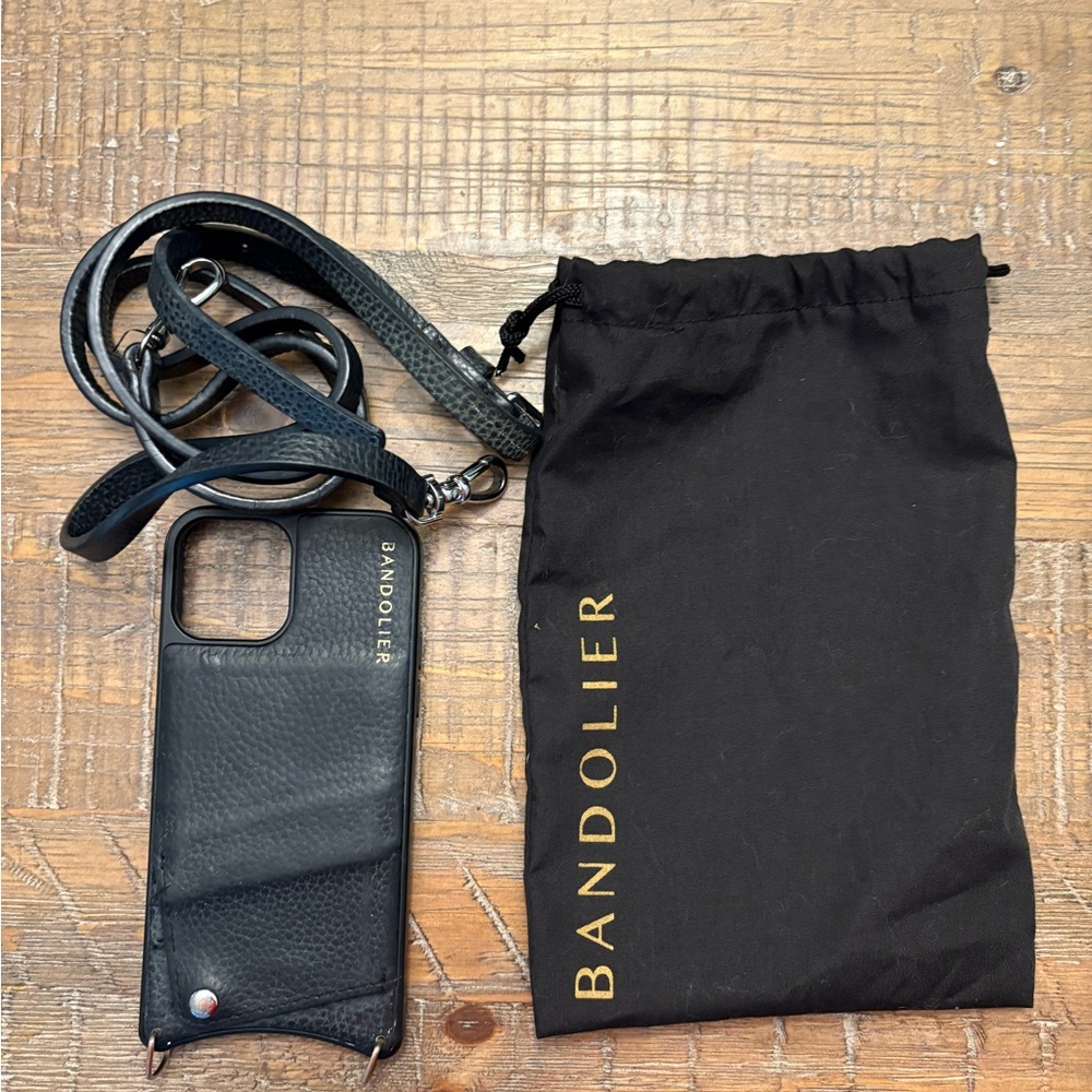 Bandolier Black Leather Phone Case with Strap